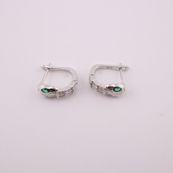 Women's Sterling Silver Serpent Hoop Earrings with Green CZ Eyes Huggie Style ** - Picture 11 of 11